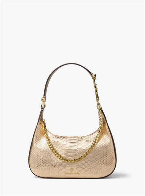 Piper Small Metallic Snake Embossed Leather Shoulder Bag